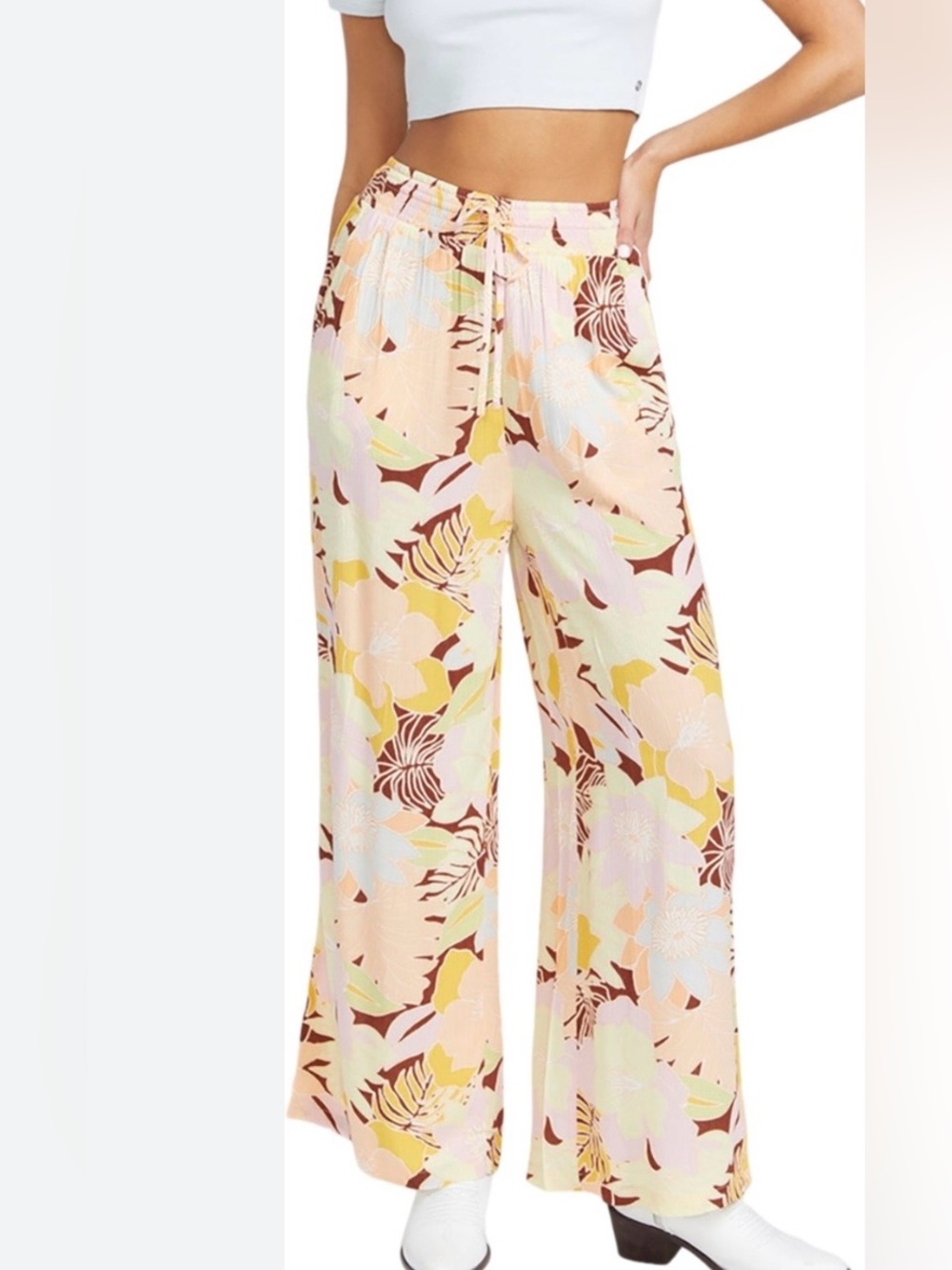 Volcom Peach Floral Wide Leg Pants Oh Lei size medium